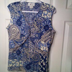N Touch Blouse Women L Sleeveless Soft Stretch Pattern Blue White